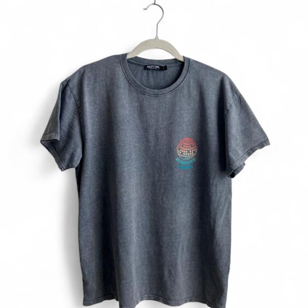 Gray Mineral Wash Midnight Disco Graphic T-Shirt Women's Medium
